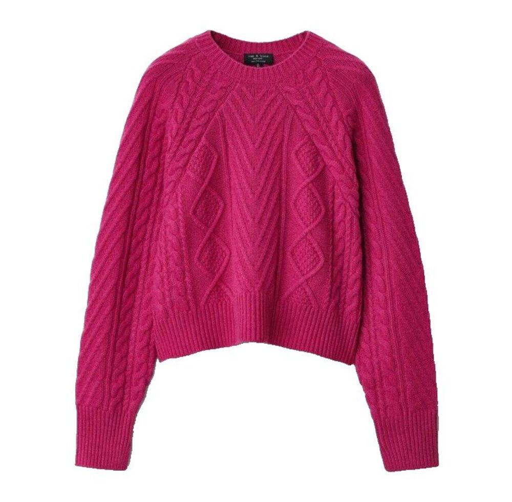 Rag & Bone Pierce 100% Cashmere Cable Knit Sweater in Plum-Pink Crewneck Sz P S